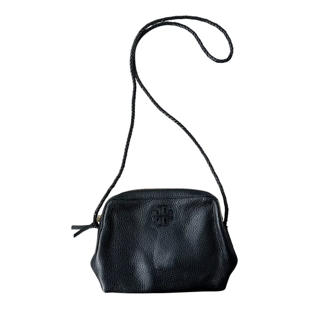 Tory Burch Taylor Camera Bag Black Pebbled Leather Rope Strap Crossbody Bag Chic